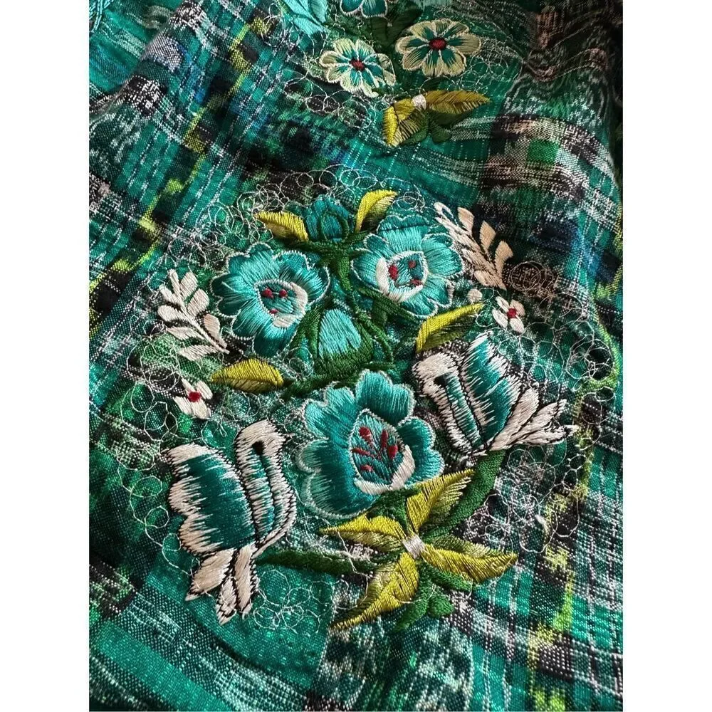 Green Handmade Ruffle Embroidered Floral Waist Apron 31
